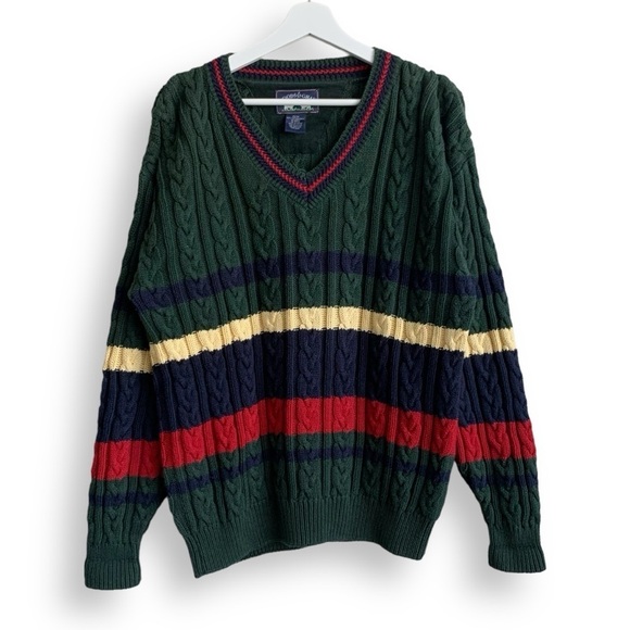 Vintage Other - Vintage Sweater M Cable Knit Chunky 90s Grandpa V Neck Pullover